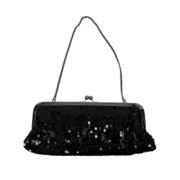 LOFT Black Sequin Mini Clutch | Silver Hardware Detail - Picture 1 of 7